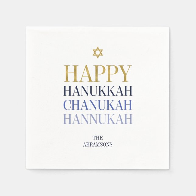 Guardanapo De Papel Feliz Hanukkah Chanukah Holiday Paper Napkins (Frente)