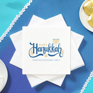 Guardanapo De Papel "Feliz Hanukkah" Dourado Menorah