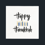 Guardanapo De Papel Feliz Hanukkah Velas Azuis Amarelas<br><div class="desc">O guardanapo de papel Festivo Hanukkah Holiday que apresenta um "Feliz Chanucá" na tipografia moderna manuscrita e uma decoração de velas em tons clássicos de azul e amarelo. Os itens de complementação estão disponíveis. A COR DE FUNDO pode ser alterada com a ferramenta online de opções de cor de fundo...</div>
