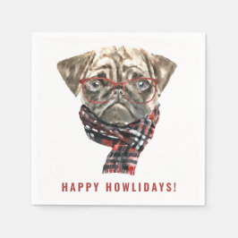 Guardanapo De Papel Feliz Howlidings de Natal Pug Pug