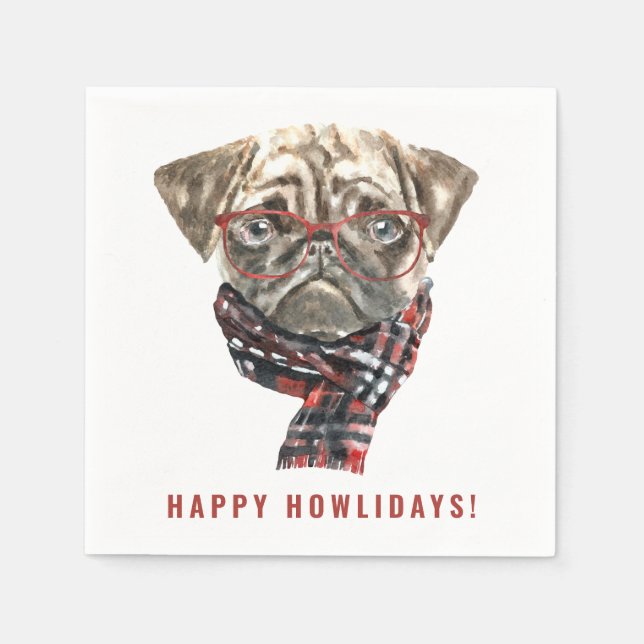 Guardanapo De Papel Feliz Howlidings de Natal Pug Pug (Frente)