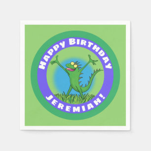 Guardanapo De Papel Feliz lagarto animado iguana verde sorrindo