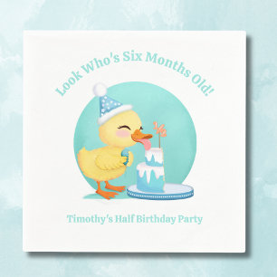 Guardanapo De Papel Feliz Meio Aniversário Bebê Pato com Bolo de Festa