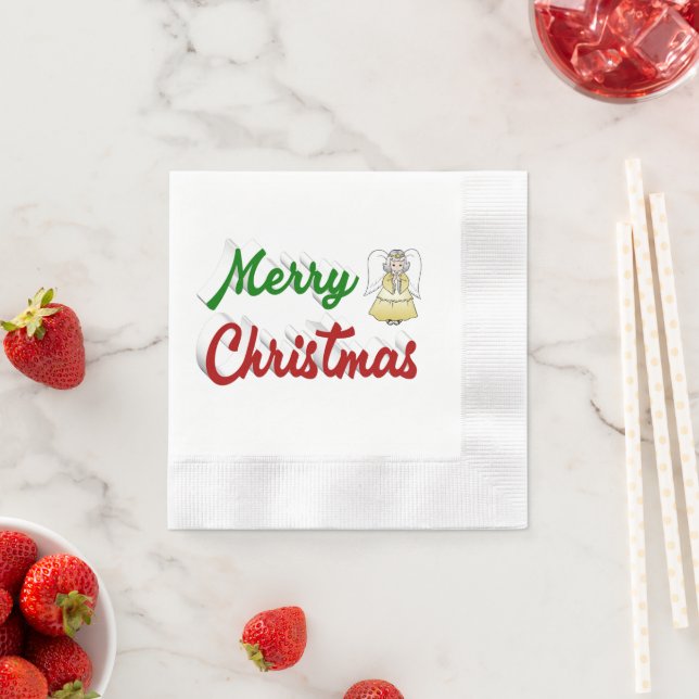 Guardanapo De Papel Feliz Natal Angel red script verde (Insitu)