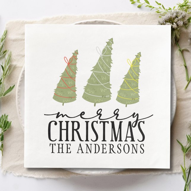 Guardanapo De Papel Feliz Natal Árvores Modernas Férias de Script (Criador carregado)