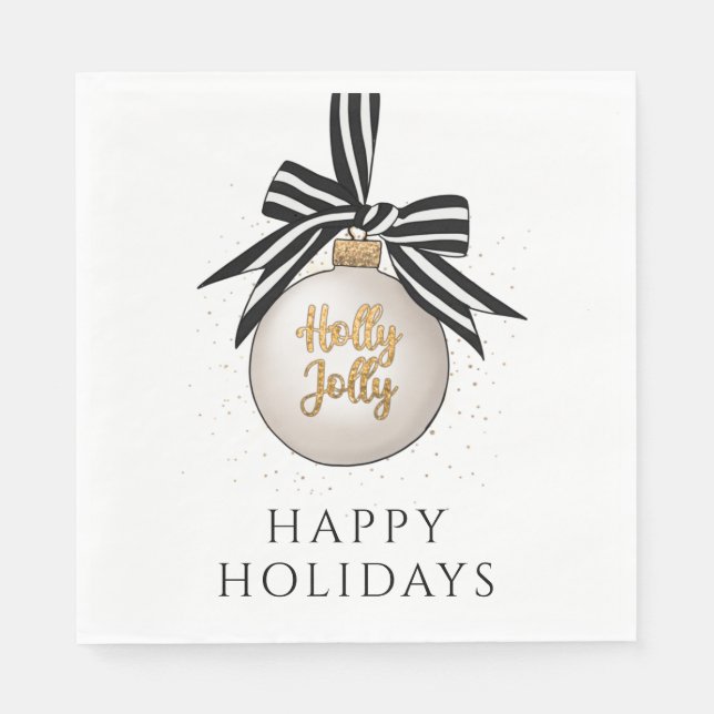 Guardanapo De Papel Feliz Natal Bauble White Black (Frente)