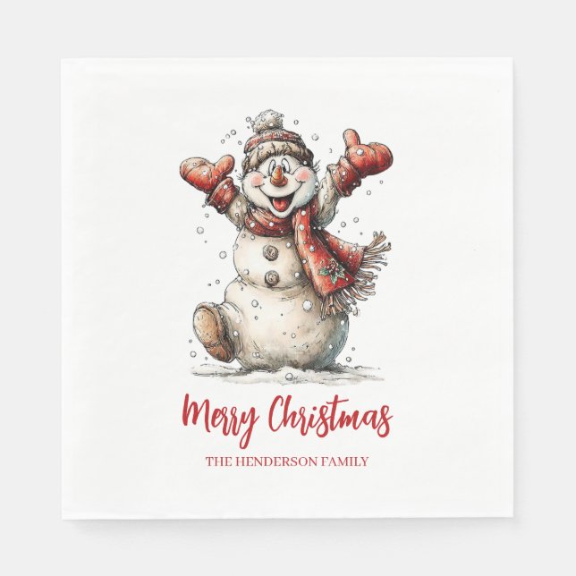 Guardanapo De Papel Feliz Natal Boneco de Neve  (Frente)