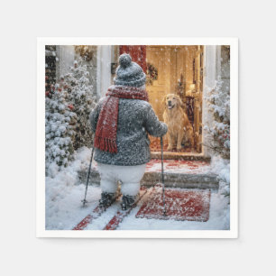 Guardanapo De Papel Feliz Natal Boneco de Neve de Esqui