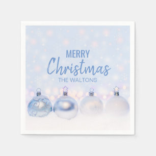Guardanapo De Papel Feliz Natal branco azul personalizado dos flocos