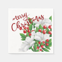 Guardanapo De Papel Feliz Natal Branco Vermelho Verde Amarelo Floral