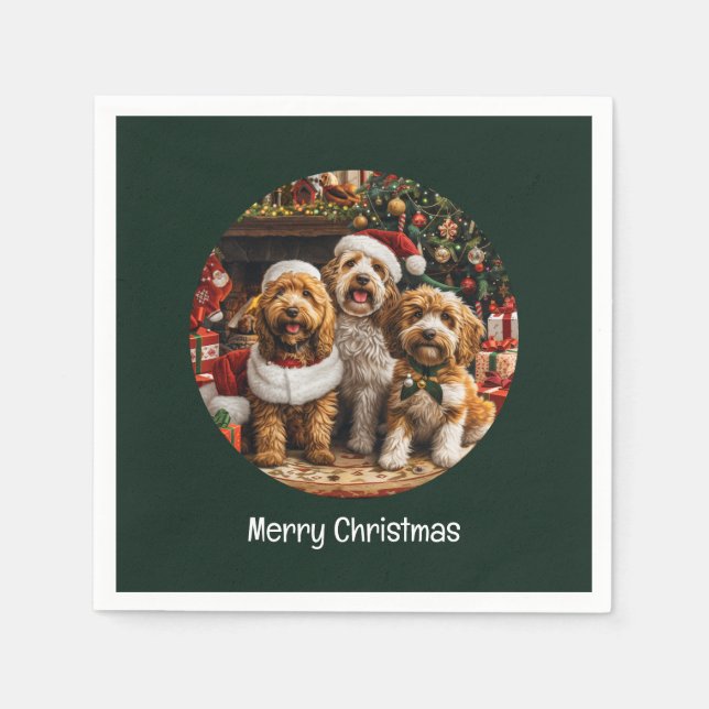 Guardanapo De Papel Feliz Natal Cachorro de Cachorro de Goldendoodle (Frente)