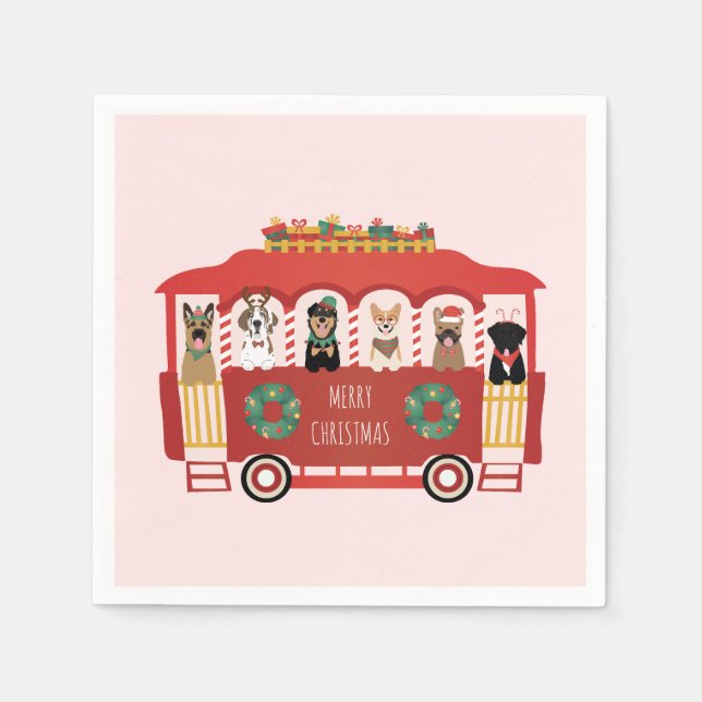 Guardanapo De Papel Feliz Natal Cães Feriado Trolly (Frente)