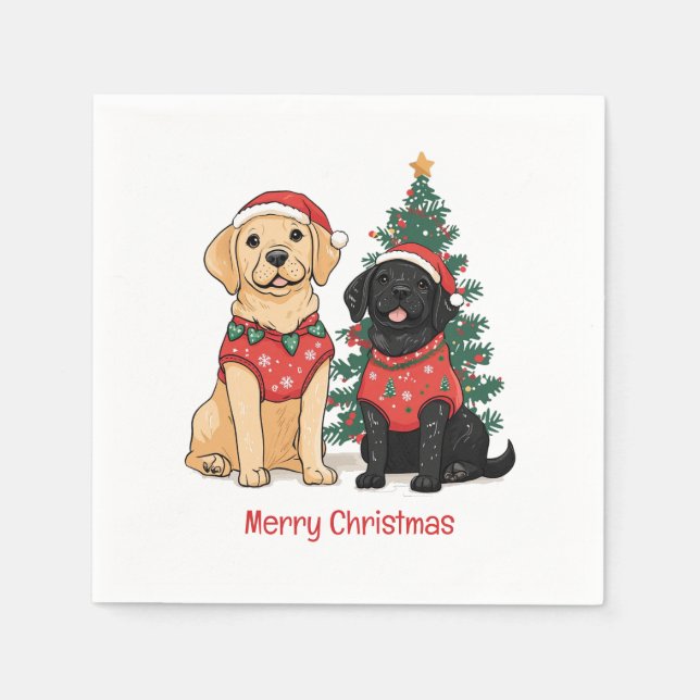 Guardanapo De Papel Feliz Natal Cães Labrador Retriever (Frente)
