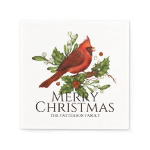 Feliz Natal - Cardeal Vermelho Holly Personalizado