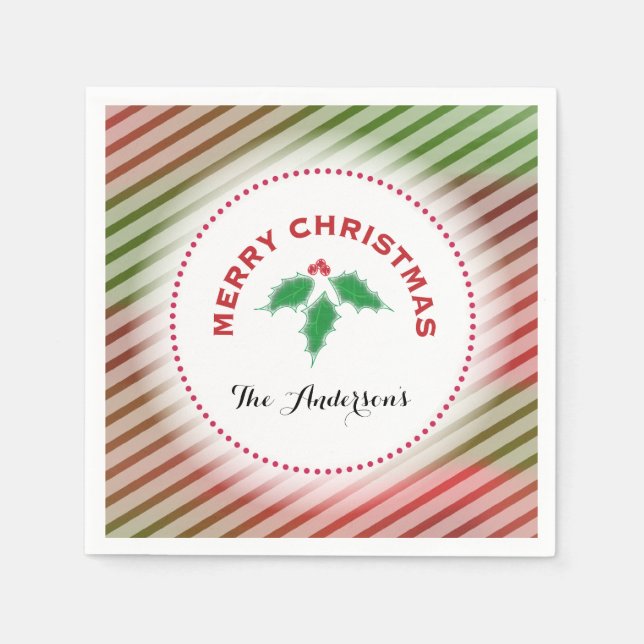 Guardanapo De Papel Feliz Natal com Listras de Azevinho (Frente)