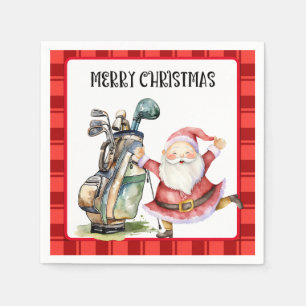 Guardanapo De Papel Feliz Natal com Papai Noel e saco de golfe