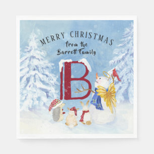 Guardanapo De Papel Feliz Natal do boneco de neve do anjo da letra B
