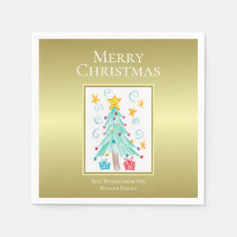 Guardanapo De Papel Feliz Natal Dourado. Nome da Família Arte da Sua C