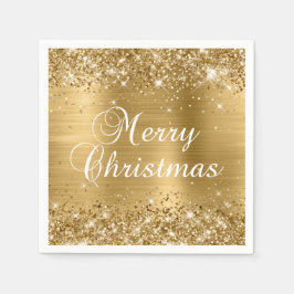 Guardanapo De Papel Feliz Natal em Glitter Dourado