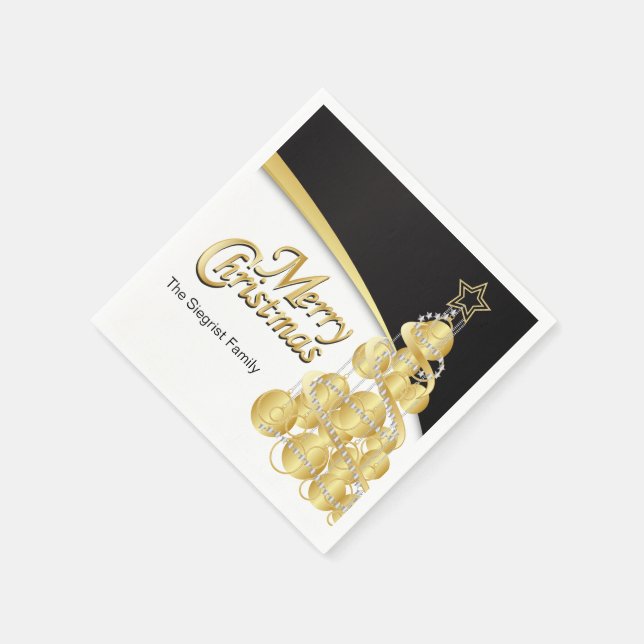 Guardanapo De Papel Feliz Natal em Preto e Dourado (Canto)