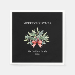 Guardanapo De Papel Feliz Natal Família Aquarela Verde Preto