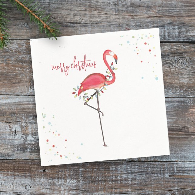 Guardanapo De Papel Feliz Natal Festivo Flamingo Luz (Cute Christmas Merry and Bright pink flamingo holiday lights.)