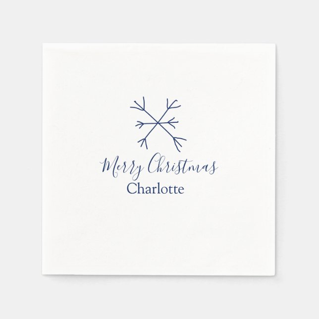 Guardanapo De Papel Feliz Natal flocos de neve azuis adicionam nomes d (Frente)