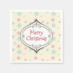 Guardanapo De Papel Feliz Natal - Flocos de neve rosa e azuis