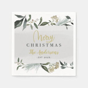 Guardanapo De Papel Feliz Natal - Folhagem de Cores de Água Natal Nata