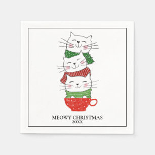 Guardanapo De Papel Feliz Natal Gatinhos Personalizados Copos Cachecói