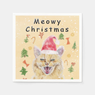 Guardanapo De Papel Feliz Natal gato engraçado e fofo