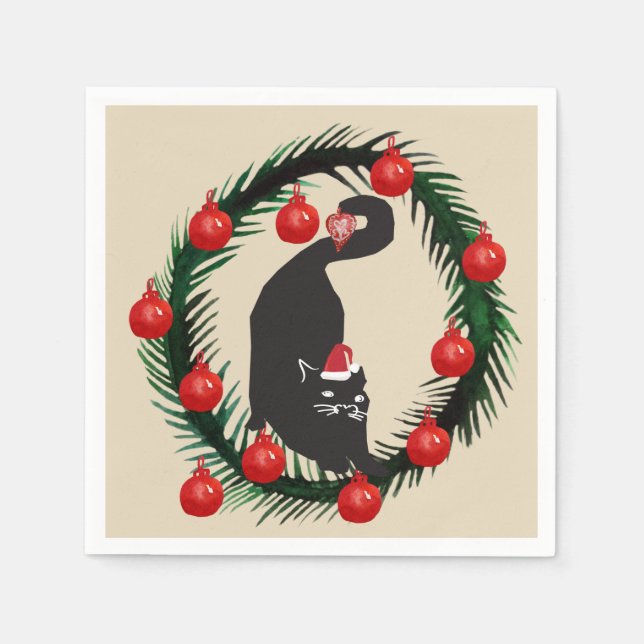Guardanapo De Papel Feliz Natal, Gato Negro (Frente)