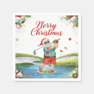 Guardanapo De Papel Feliz Natal Golfando com o Papai Noel Golf