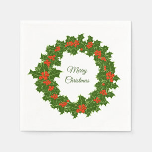 Guardanapo De Papel Feliz Natal Holly Wreath