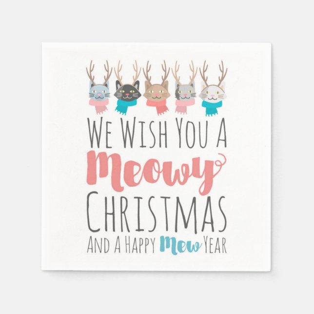 Guardanapo De Papel 'Feliz Natal Meowy' Gatos de Natal com Chifres Div (Frente)