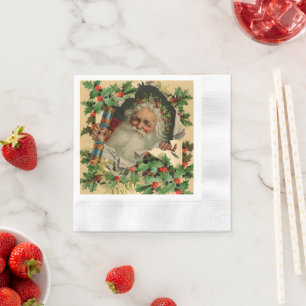 Guardanapo De Papel Feliz Natal Pai Natal Claus Antiquado clássico