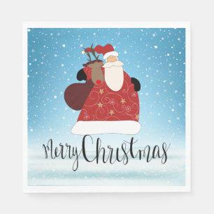 Guardanapo De Papel Feliz Natal Papai Noel e Rudolph