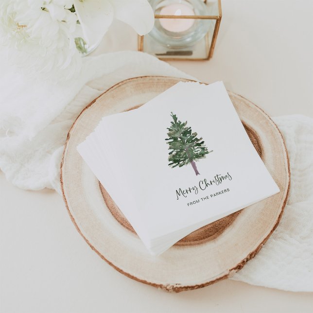 Guardanapo De Papel Feliz Natal | Pinho Simples Mínimo (Elegant holiday napkins with a simple pine tree for Christmas)