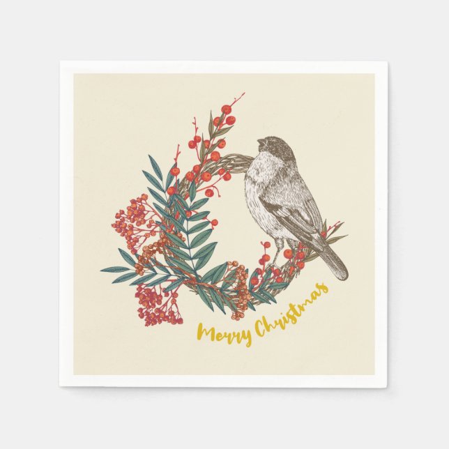 Guardanapo De Papel Feliz Natal Pird Wreath (Frente)