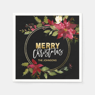 Guardanapo De Papel FELIZ NATAL preto Dourado VERMELHO da poinsétia