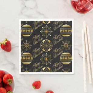 Guardanapo De Papel Feliz Natal Preto E Dourado Decoração