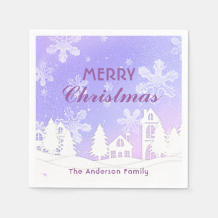 Guardanapo De Papel Feliz Natal Purple White House Flocos de Neve