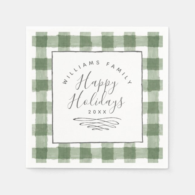 Guardanapo De Papel Feliz Natal Russo Livro Verde de Gingham Napkin (Frente)