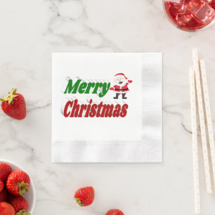 Guardanapo De Papel Feliz Natal Santa Claus - tipografia verde vermelh
