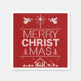 Guardanapo De Papel Feliz Natal Suado Vermelho Cristo Religioso