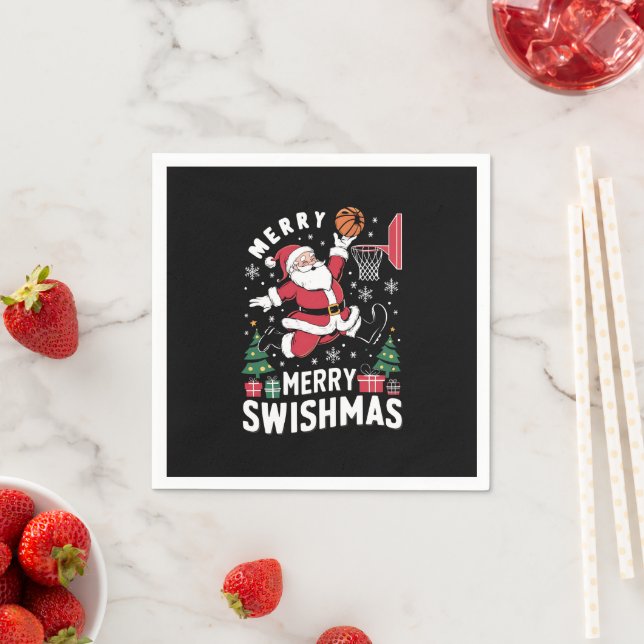 Guardanapo De Papel Feliz Natal Swishmas Papai Noel Jogando Basquete  (Insitu)