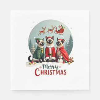 Guardanapo De Papel Feliz Natal Três Santa Elfo Rena Siamês C