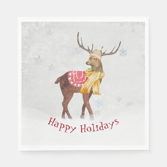 Guardanapo De Papel Feliz Natal Veado Na Neve (Frente)