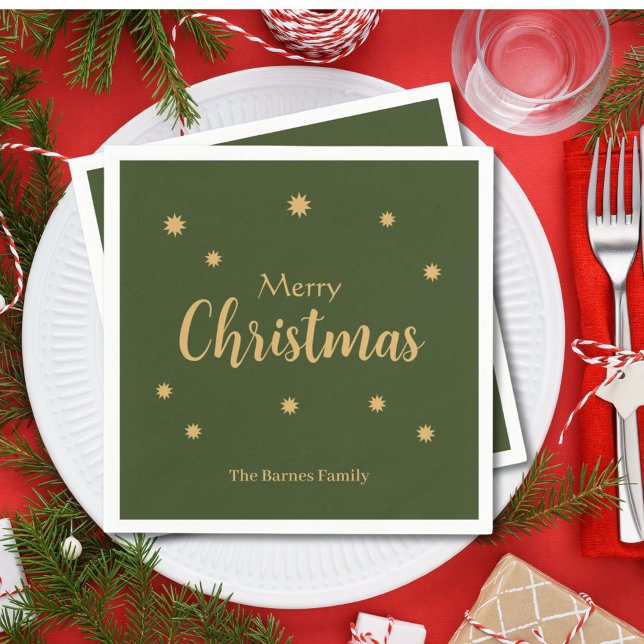 Guardanapo De Papel Feliz Natal Verde e Dourado Personalizado (Criador carregado)