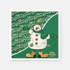 Guardanapo De Papel Feliz Natal Verde Snowman